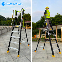 Escalera de Plataforma de Aluminio de Alta Resistencia, Profesional, OEM, Plegable, con Jaula de Seguridad, Cumple con OSHA, para Mantenimiento