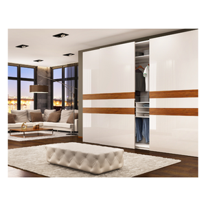 Système de garde-robe de chambre à coucher en bois de chêne massif moderne personnalisable porte en verre MDF dressing organisateur de meubles armoires de chambre à coucher - Product Image 1