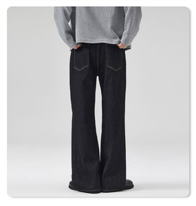 Jeans Anchos Negros Lisos de Cintura Media con Estampado de Lámina Transpirable, Diseño Personalizado y Moderno para Hombre, Estilo Japonés Selvedge, Ideales para Primavera - Product Image 3