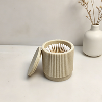 Pot de rangement en résine à texture grès pour bâtonnets de coton, cotons-tiges et boules de coton, pour salle de bain