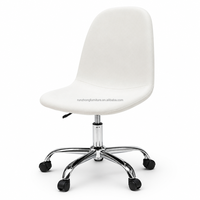 Chaise de bureau pivotante en lin blanc avec base et roulettes chromées, chaise de bureau moderne réglable en hauteur pour la maison et le bureau
