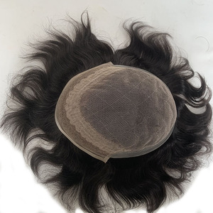 Lace and PU Hair Replacement System Human Indian Hair <b>Toupee</b> for Men - Product Image 3