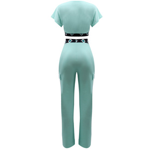 Hot Style Casual Soild Color Short Sleeve Crop Top Straight Leg Pants <b>Set</b> for Women Fashion - Product Image 4