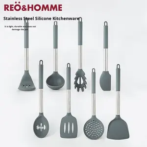 Juego de utensilios de cocina para <span class=keywords><strong>Amazon</strong></span>, espátula de silicona resistente al calor con mango de madera, batidor de huevos, cuchara para sopa, herramientas para hornear y repostería - Product Image 2