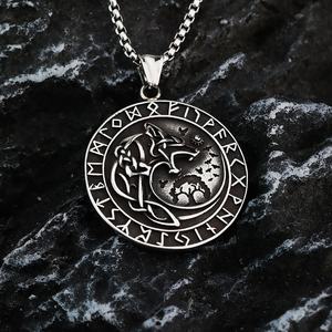 Collier personnalisé en acier inoxydable Yunnique, breloques loup viking Fenrir, runes Yggdrasil, mythologie nordique, cadeau vintage pour homme - Product Image 3