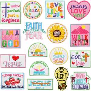 Grande collection de patchs thermocollants brodés style graffiti avec citation d'Ana et thème de la foi en Jésus pour la décoration de vêtements et de sacs à dos - Product Image 6