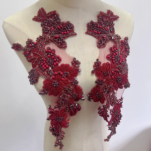 Applique en <span class=keywords><strong>strass</strong></span>, fleur 3D en maille avec franges perlées, décoration de robe de mariée faite à la main - Product Image 1