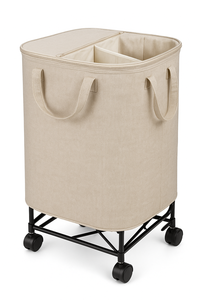Cesto de ropa sucia plegable de doble compartimento con ruedas y tapa de cremallera cesta de almacenamiento para ropa juguetes toallas - Product Image 4