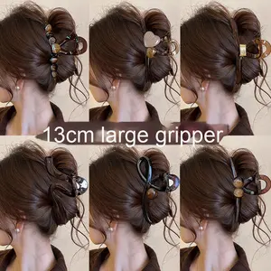 คลิปหนีบผมอะคริลิคทรงเรขาคณิตสำหรับผู้หญิงปลายสูงสีน้ำตาลขนาดใหญ่13ซม. สไตล์แฟชั่นสำหรับงานปาร์ตี้ - Product Image 2