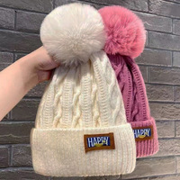 Impression d'étiquettes personnalisées pour bonnets en tricot torsadé pour femmes avec pompon, doublure en polaire, protection épaisse pour les oreilles