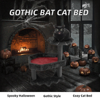 Lit pour chat en forme de cercueil en bois, édition limitée Halloween, style gothique rouge et noir, emballage carton, structure d'escalade pour chat