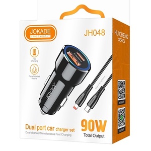 Cargador de coche Jokade de 90W con doble puerto USB C y cable para cargar teléfonos y tabletas - Product Image 3