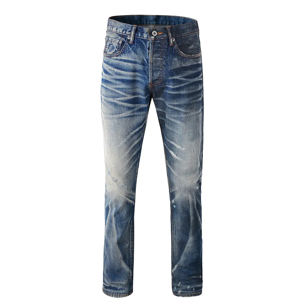 Dw105 Jaqueta jeans skinny para homens jeans vintage com ourela jeans cru
