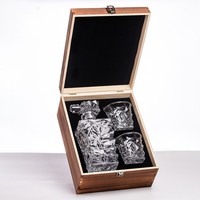 Caja de Madera Ecológica para Regalo, Juego de 3 Piezas de Decantador de Whisky y Copas de Vino, Diseño Moderno y Lujoso, Capacidad de 25 oz