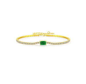 S925 silver Minimalist 22k Gold Plated Chain <b>Bracelet</b> With Emerald Cut Green Stone And Diamond Accents For Women Everyday Wear - Product Image 1