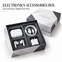 Boîte d'emballage électronique personnalisée, boîte cadeau rigide en papier avec couvercle et base, logo personnalisé pour l'emballage d'accessoires technologiques