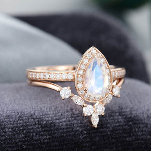 Bijoux en argent 925 avec pierre de lune arc-en-ciel, magnifique bague en pierre de lune de forme poire - Product Image 2