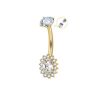 Piercing de nombril en titane ASTM F136 à filetage interne, design floral, barbell incurvé avec double zircone cubique