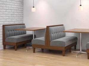 Modern Wood Restaurant Booth Seating Black Upholstered <b>Bench</b> Wood Top/Metal Frame <b>Table</b> <b>Set</b> for Commercial Dining Space 3-Year - Product Image 4