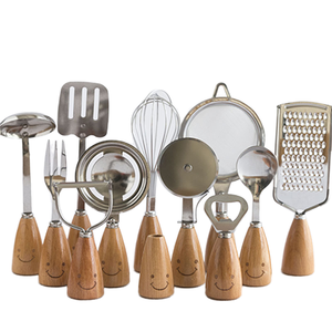 Utensilios de Cocina al por Mayor: Juego de 12 Piezas de Utensilios de Cocina con Cuchara y Espumadera, Mango con Aislamiento de Grano de Madera - Product Image 4