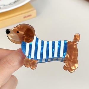 Pinza de Pelo de Plástico con Diseño de Perro Salchicha y Tiburón, Color Café, Divertida y Bonita, para Uso Diario, Ecológica y a la Moda para Niñas - Product Image 6