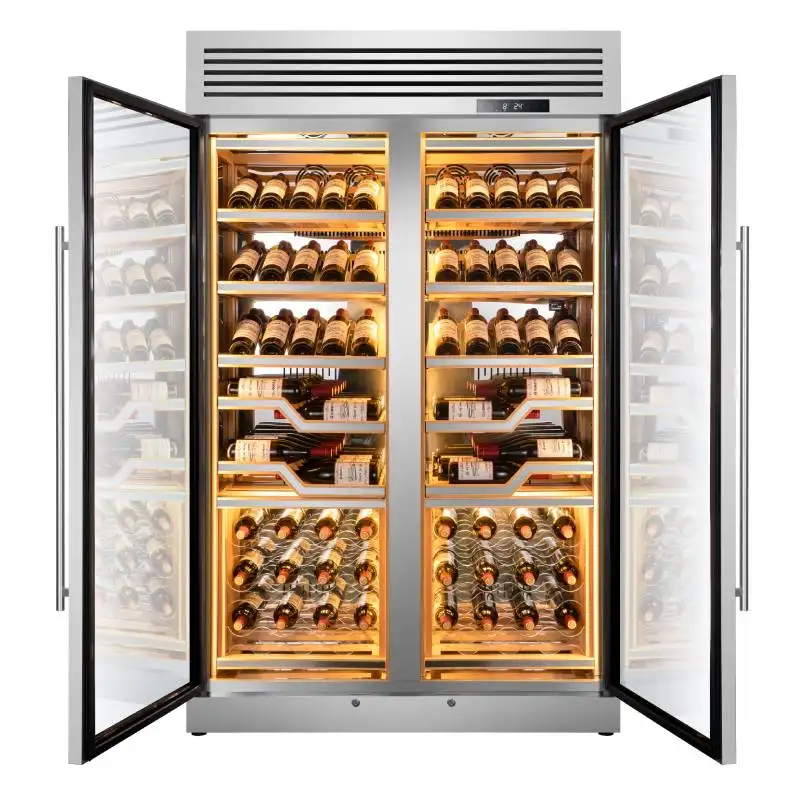 Single Zone Electric Compressor Wine Cooler 800L Capacity 112 Bottles Glass Door Household Wine Fridge 3 Shelf for options