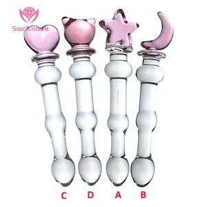 SacKnove Medium Cute Erotic Bear Love Glass Fairy Wand Female Backyard Masturbation Dildo Dialator Butt Plug Glass Sex Toys