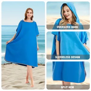 Customized Printing Changing Surf Poncho Swim Robe Quick Dry Microfiber Hooded Beach Towel For Pool Swim And Beach Surfing