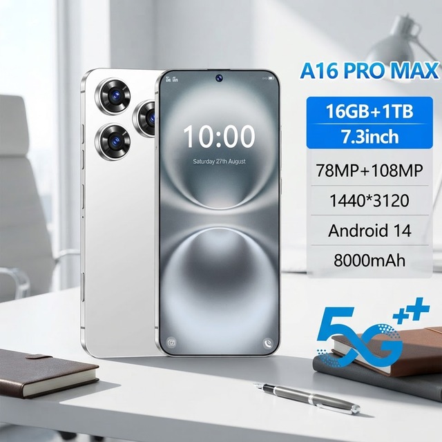 2024 New Arrival I16 Phone 16 Pro Max 5G 7.3 Inches 16GB+1TB Deca 108MP Rear Camera LTE Cellular English LED French