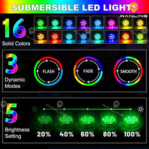 Lumières <span class=keywords><strong>LED</strong></span> Submersibles Télécommandées, Lumière Multicolore RVB Changeante Étanche pour Piscine, Base de Vase, Spa, <span class=keywords><strong>Aquarium</strong></span>, Bain à Remous - Product Image 4