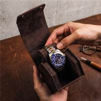Étui de montre en cuir de luxe personnalisé et boîte de voyage avec grande capacité, design hexagonal, finition Crazy Horse - Cadeau pour lui