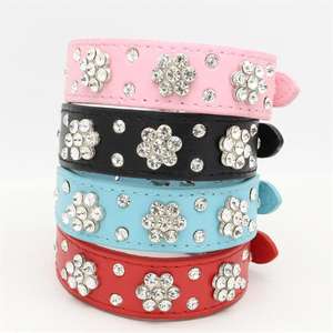 קרנף פרח חמוד קרנף צווארון pu מעור משובץ בדולח יהלום נוצץ כלב מחמד - Product Image 3