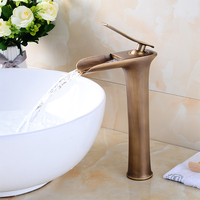 Robinet de lavabo haut cascade de luxe STOCCO, monocommande, bronze brossé, mitigeur de lavabo en céramique, robinet de lavabo sur pied en laiton antique, pour villa