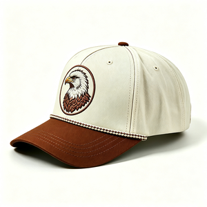 Casquette de baseball unisexe 6 panneaux 100 % coton style occidental sportif avec patch brodé aigle bicolore blanc et marron à visière incurvée - Product Image 2