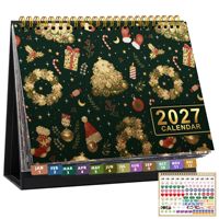 Calendrier de bureau anglais 2027, 12 mois, avec feuille d'autocollants, reliure spirale, planificateur de table, papier couché