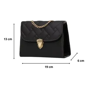 Sac à bandoulière vintage pour femme Fana Lcela Kaori noir géométrique en cuir véritable avec chaîne pour usage quotidien - Product Image 3