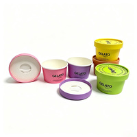 Gobelets en papier kraft biodégradables à paroi simple, personnalisables avec logo, pour crème glacée, yaourt glacé, gelato, avec couvercles