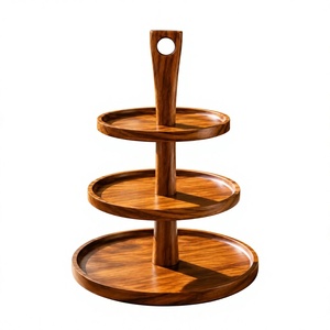 Round Wood <b>Cake</b> Stand Handmade 2-<b>Tier</b> Circle Dessert Display Pedestal for Wedding Birthday Party Home Hotel - Product Image 3