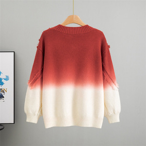 Wholesale Bulk Custom Gradient Dip Dye Fringed V-Neck Oversized Knitted <b>Pullover</b> <b>Sweater</b> for Women Autumn Winter Wear - Product Image 3