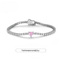 Bracelet unisexe en argent S925, en forme de cœur, serti de diamants, moissanite, luxe léger, pierres roses et blanches certifiées, assorti à toutes les occasions