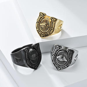Anillo de Acero de Titanio con Forma de Escudo y Ojo Turco, Joyería de Moda Unisex, Regalo en Oro, Negro y Plata - Product Image 1