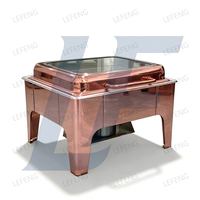 Plat de service chauffant de luxe en acier inoxydable doré, carré, à vapeur, économe en énergie, 6L, avec fenêtre, pour restaurant et buffet