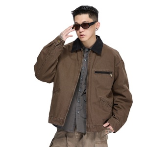Veste Detroit en toile délavée <span class=keywords><strong>vintage</strong></span> pour <span class=keywords><strong>homme</strong></span>, col contrasté, style workwear, streetwear, coupe ample, OEM - Product Image 2
