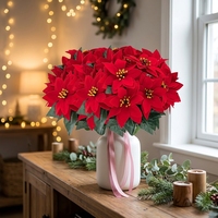 Bouquet de fleurs artificielles en velours et soie, poinsettia à cinq branches, rouge, pour la décoration de Noël du salon