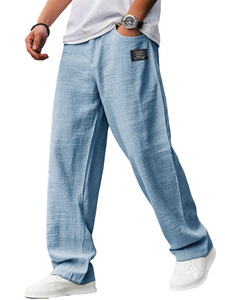 Pantaloni da Uomo in Cotone e <span class=keywords><strong>Lino</strong></span> con Vita Elastica, Gamba Dritta, Etichetta Nera, Vestibilità Comoda, Leggeri e Casual - Product Image 2
