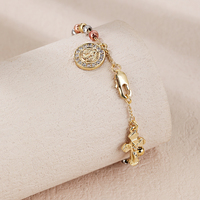 Bracelet en or plaqué 18 carats avec charme croix Vierge Marie en zircon, accessoires religieux catholiques avec chapelet, élégant et tendance
