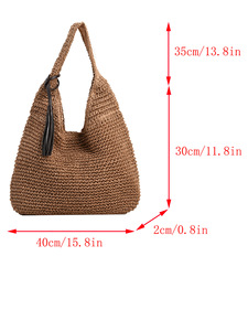 Bolsos de Hombro de Moda para Mujer, de Dos Tonos, con Letras, Bolsos Cruzados Casuales de Verano para Viaje, Tejidos, de Paja, de Poliéster - Product Image 6