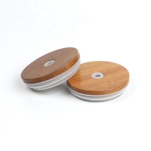 Custom Premium Round Natural Wooden Lid with Silicone Sealing Rings &amp; Straw Hold for Glass Bottle Jar Beer Can Cups for Home - Product Image 2