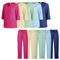 Uniforme médical unisexe en polyester Dobby, style européen et américain, à manches mi-longues, multi-poches, deux pièces, à manches courtes, pour usage médical