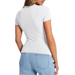 Camiseta de encaje ecológica para mujer, cuello redondo, corte ajustado, manga corta, informal, de verano, marca privada, personalizada - Product Image 2